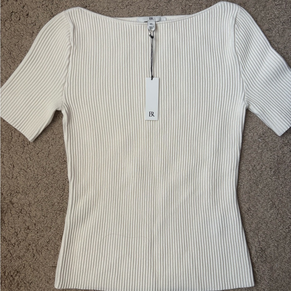 Banana Republic Women's Boat Neck Ribbed Top - Cream